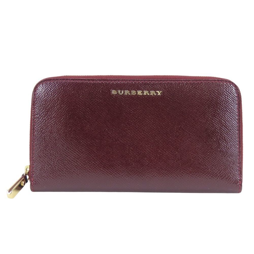 Burberry long wallet, patent leather, burgundy, round zipper, gold hardware, ...